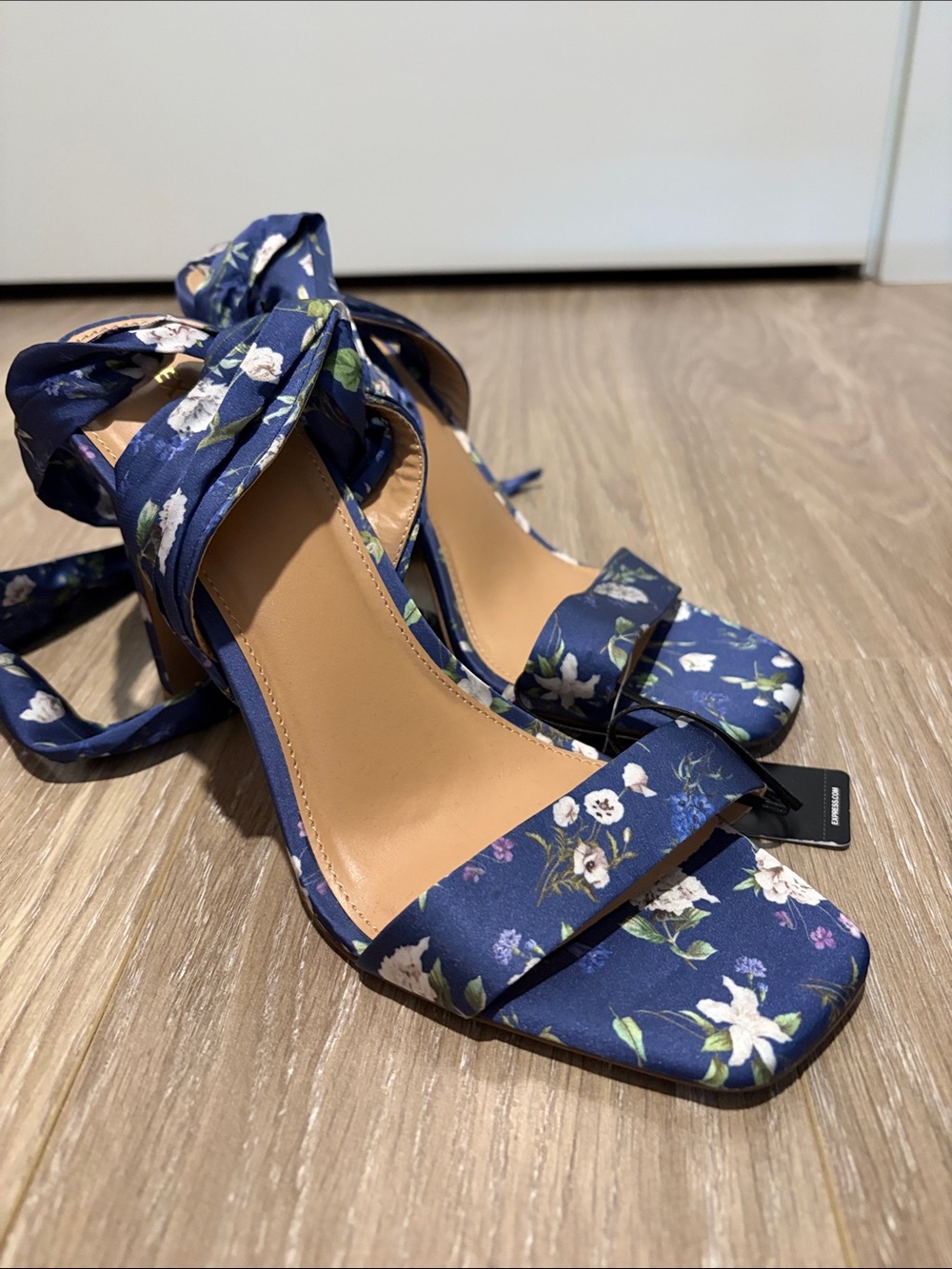Express Women’s Floral Navy Lace-Up Block Heel Sandals
